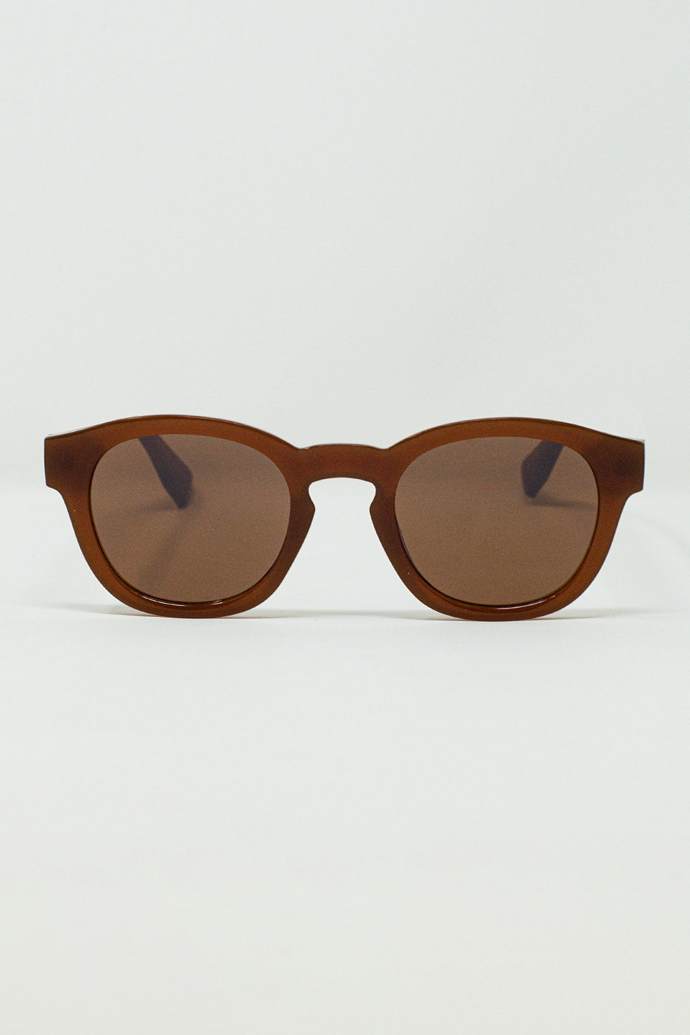 90 s Round Sunglasses With Brown Tinted Lenses and Light Brown Frame BoutiqueLua