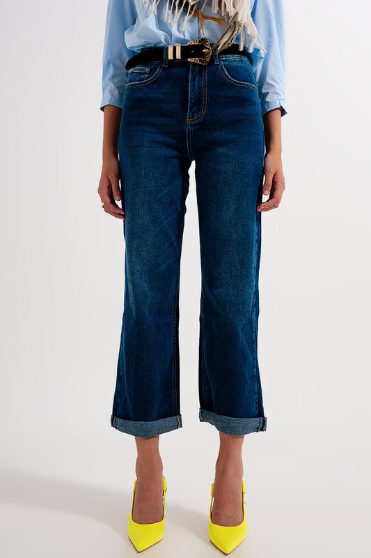 Q2 90s straight leg jean in mid wash blue