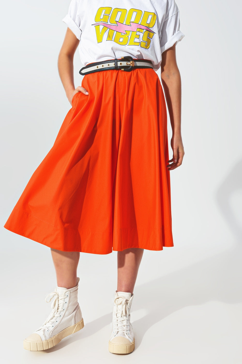 A-line skirt with elastic waist band  in Orange Q2 Pants BoutiqueLua