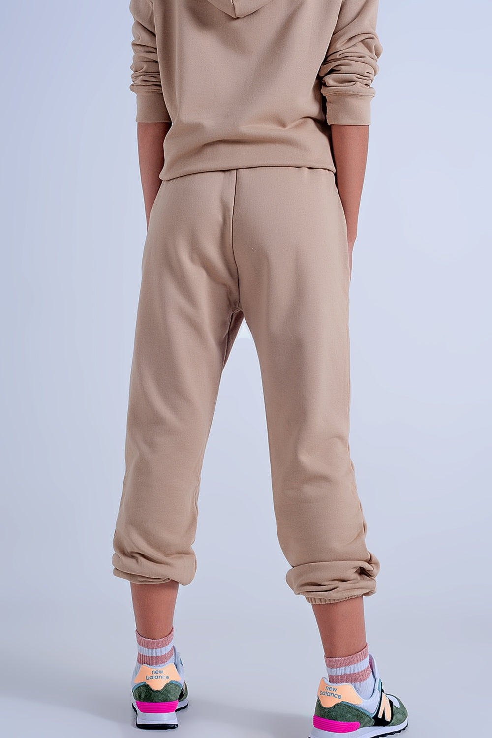 Adjustable waistband joggers in beige Q2 Pants BoutiqueLua