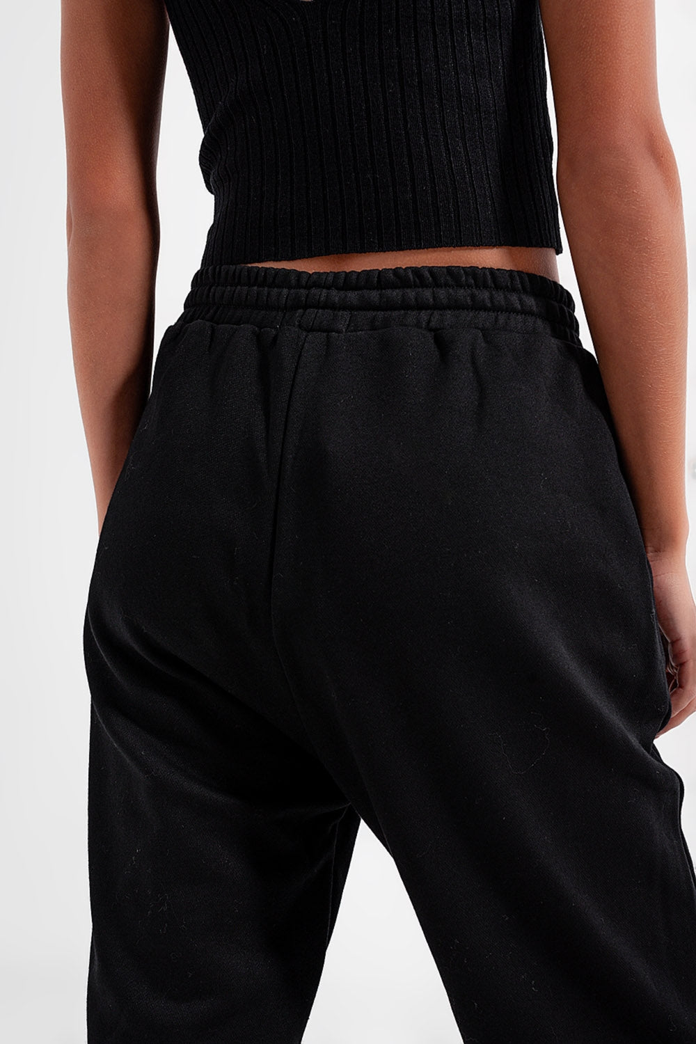 Adjustable waistband joggers in black Q2 Pants BoutiqueLua