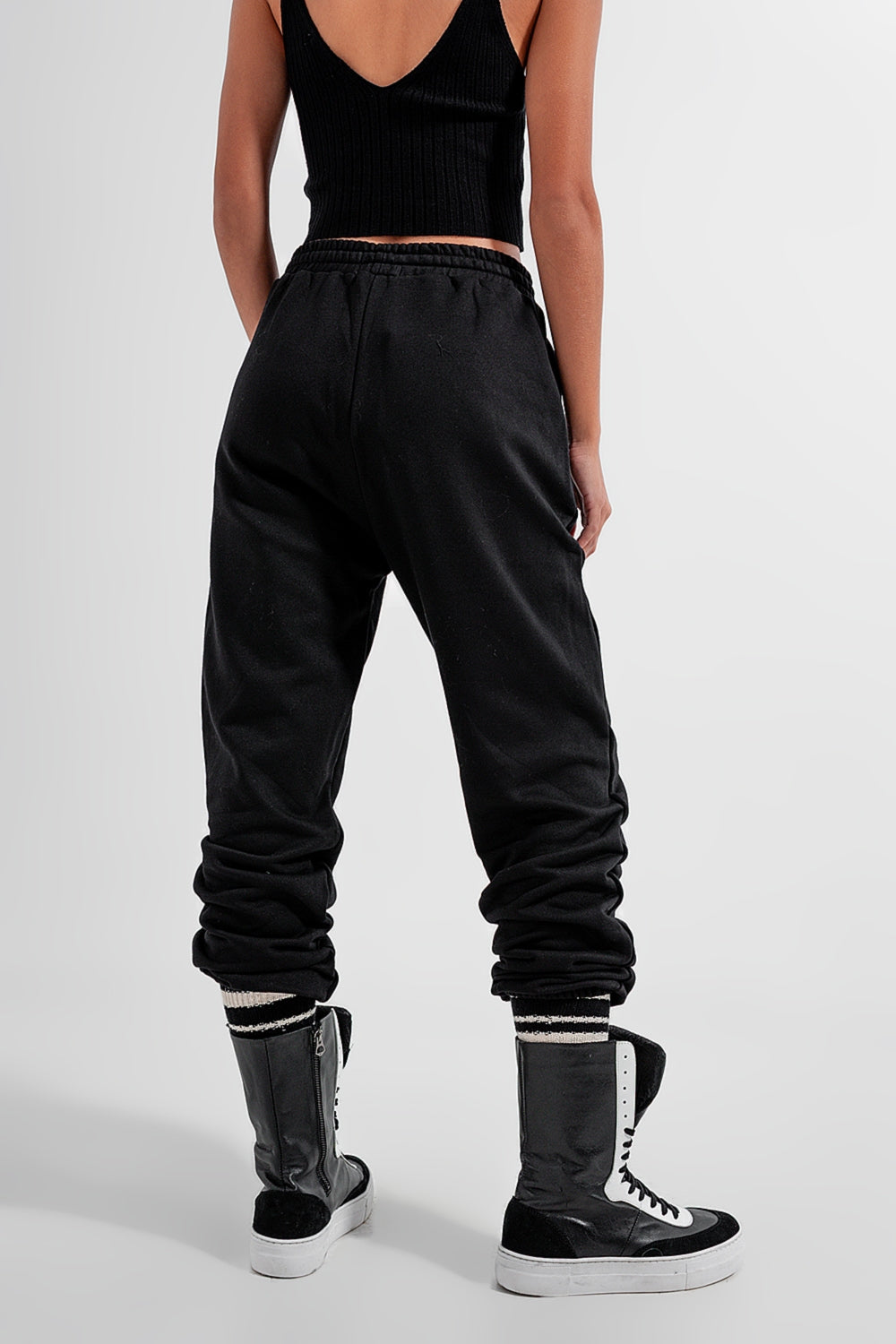 Adjustable waistband joggers in black Q2 Pants BoutiqueLua