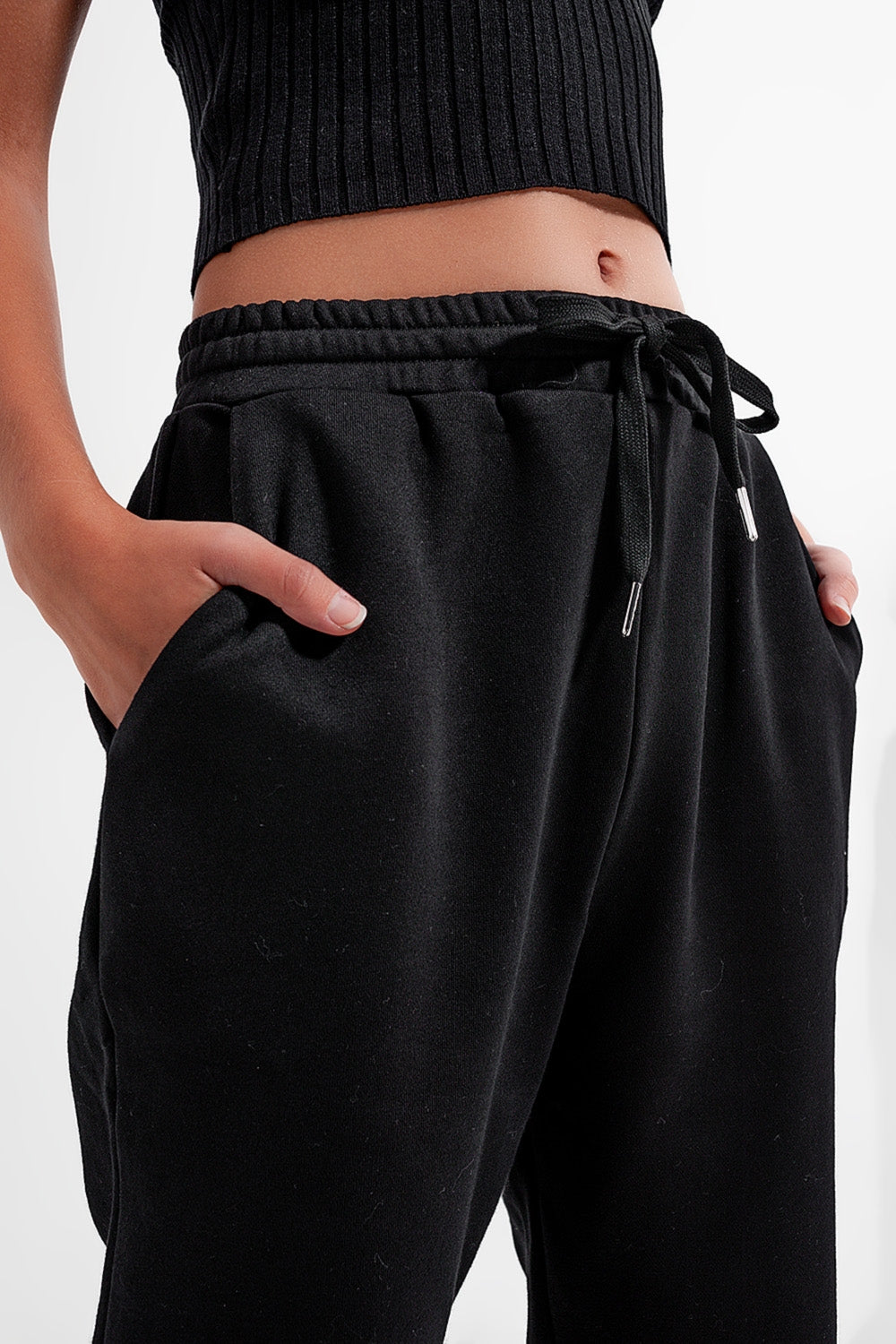 Adjustable waistband joggers in black Q2 Pants BoutiqueLua