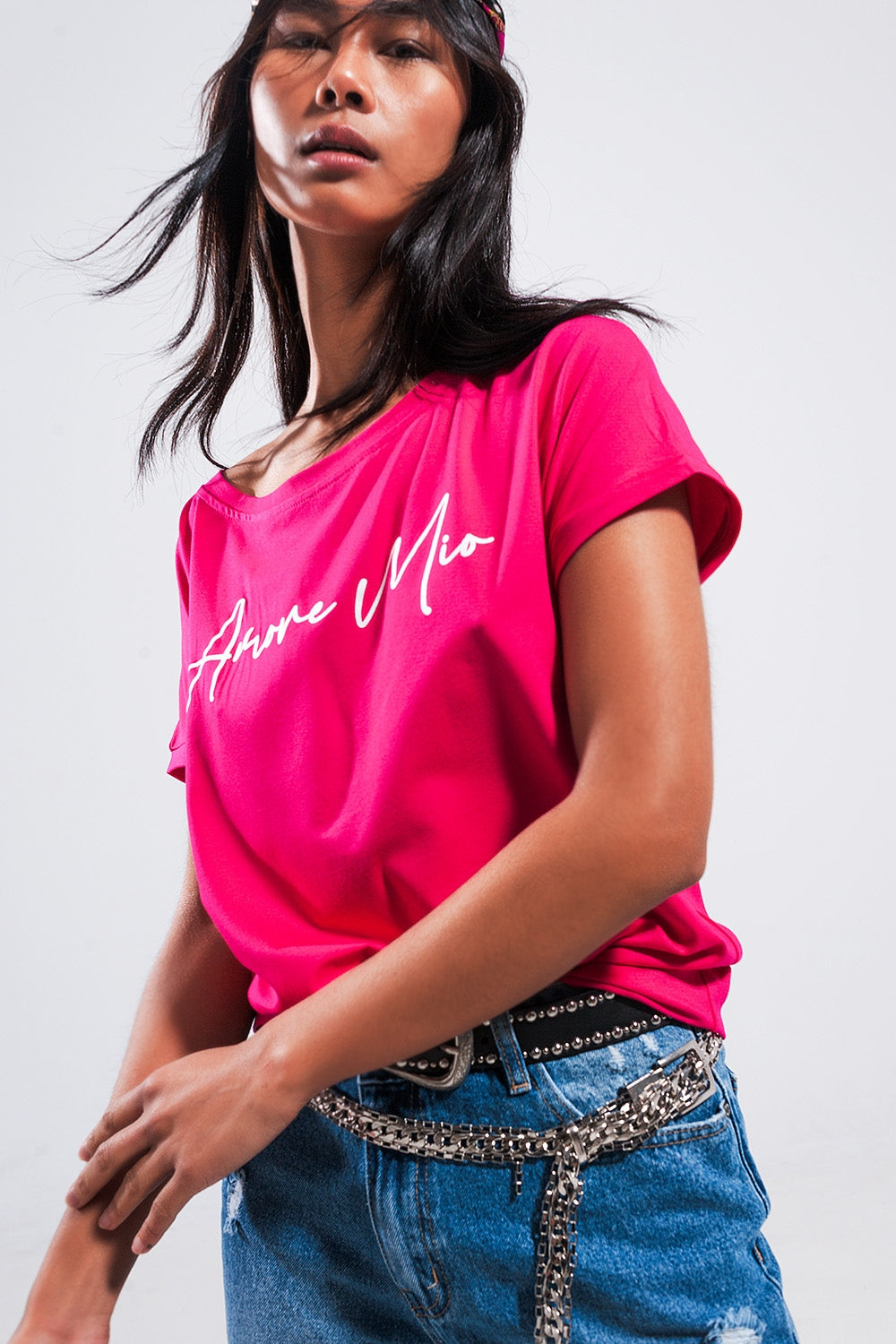 Amore mio slogan tee in fuchsia Q2 Tops BoutiqueLua