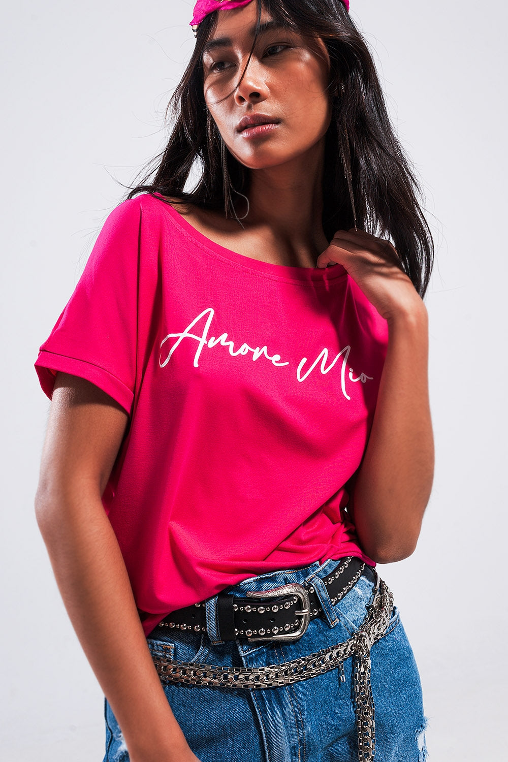 Amore mio slogan tee in fuchsia Q2 Tops BoutiqueLua