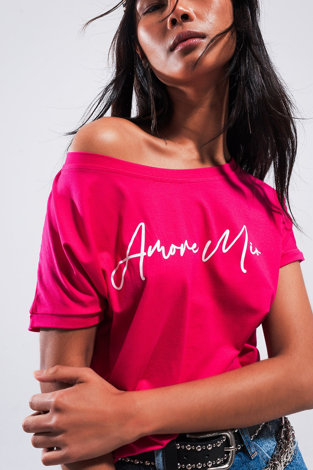 Amore mio slogan tee in fuchsia Q2 Tops BoutiqueLua