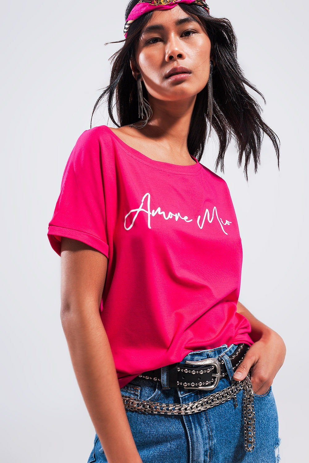 Amore mio slogan tee in fuchsia Q2 Tops BoutiqueLua