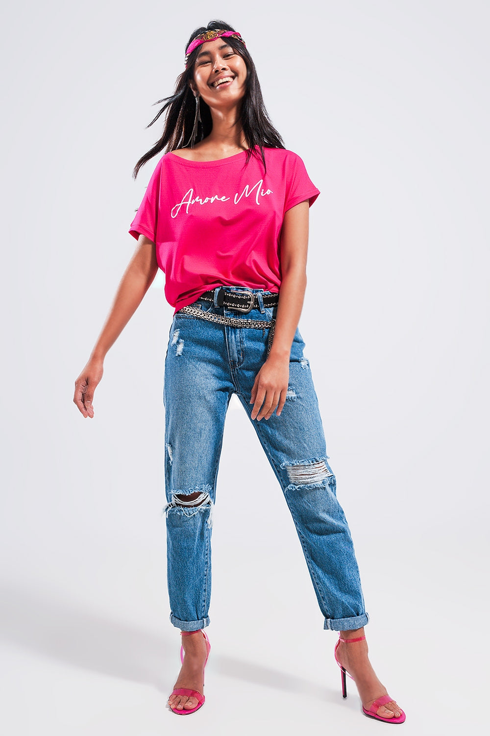 Amore mio slogan tee in fuchsia Q2 Tops BoutiqueLua