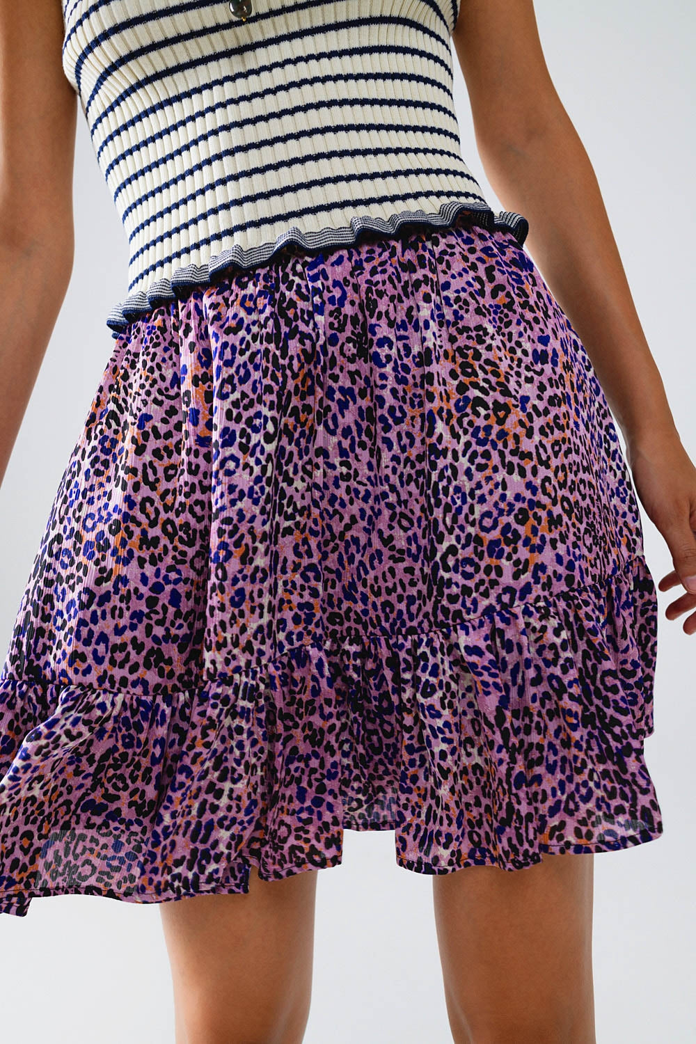 Animal Print Purple Mini Skirt With Ruffle Q2 Skirts BoutiqueLua