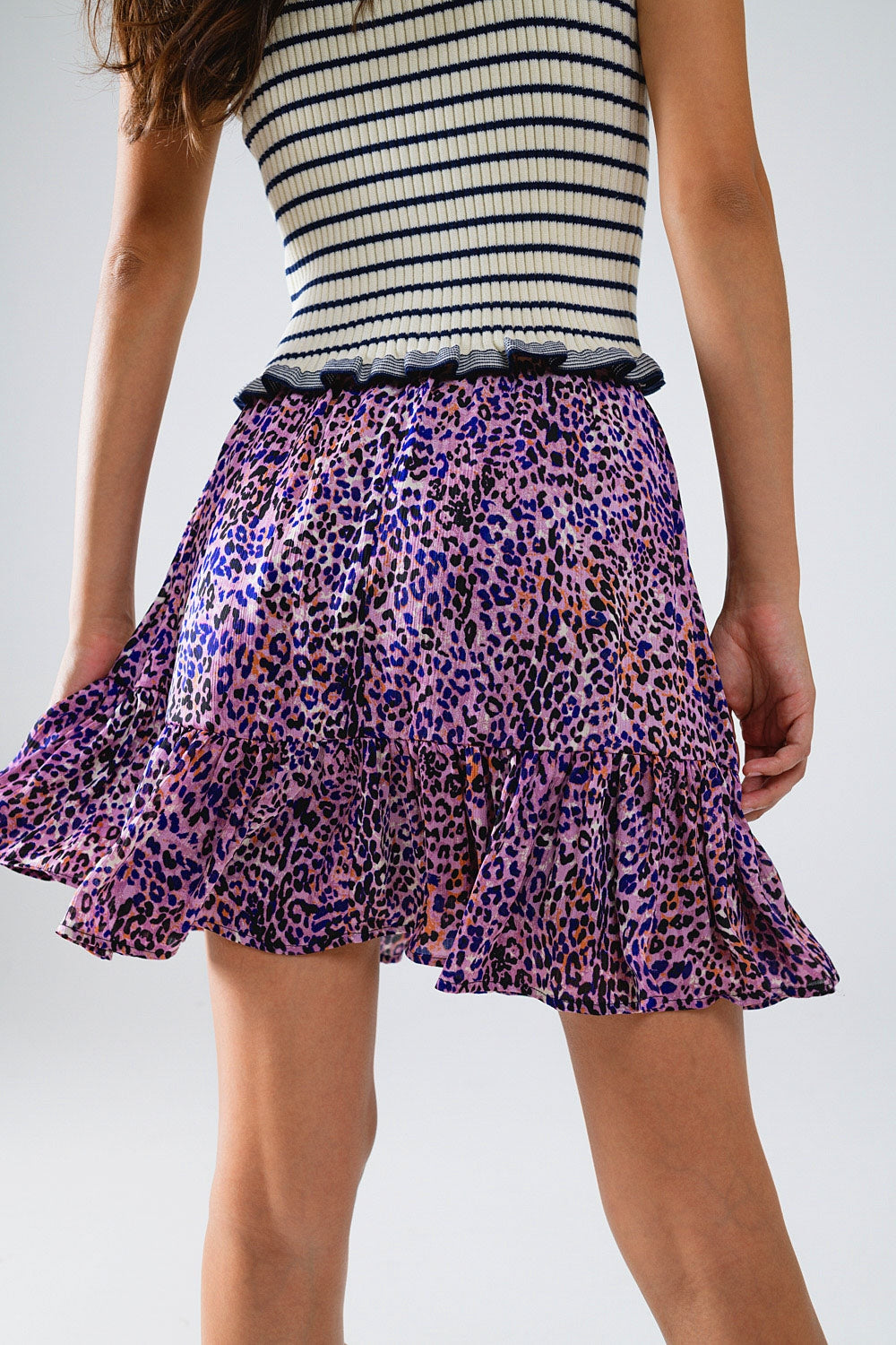 Animal Print Purple Mini Skirt With Ruffle Q2 Skirts BoutiqueLua