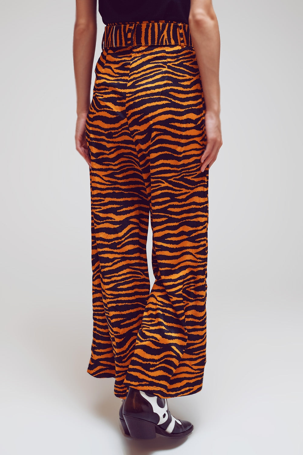 Animal Print Straight Leg Pants With Wide Buckle Belt Q2 Pants BoutiqueLua