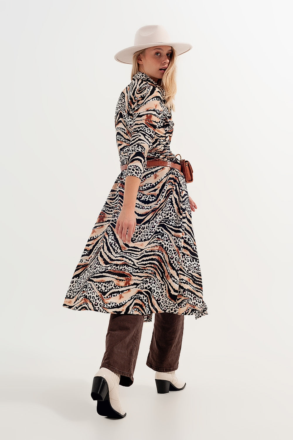 Animal shirt dress in natural Q2 Dresses BoutiqueLua