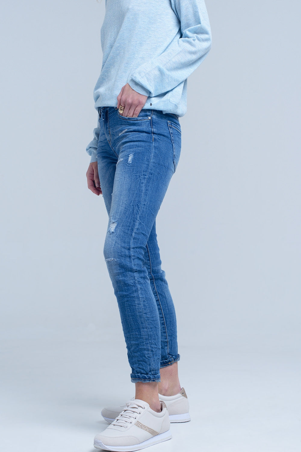 Ankle jeans with rip and repair Q2 Jeans BoutiqueLua