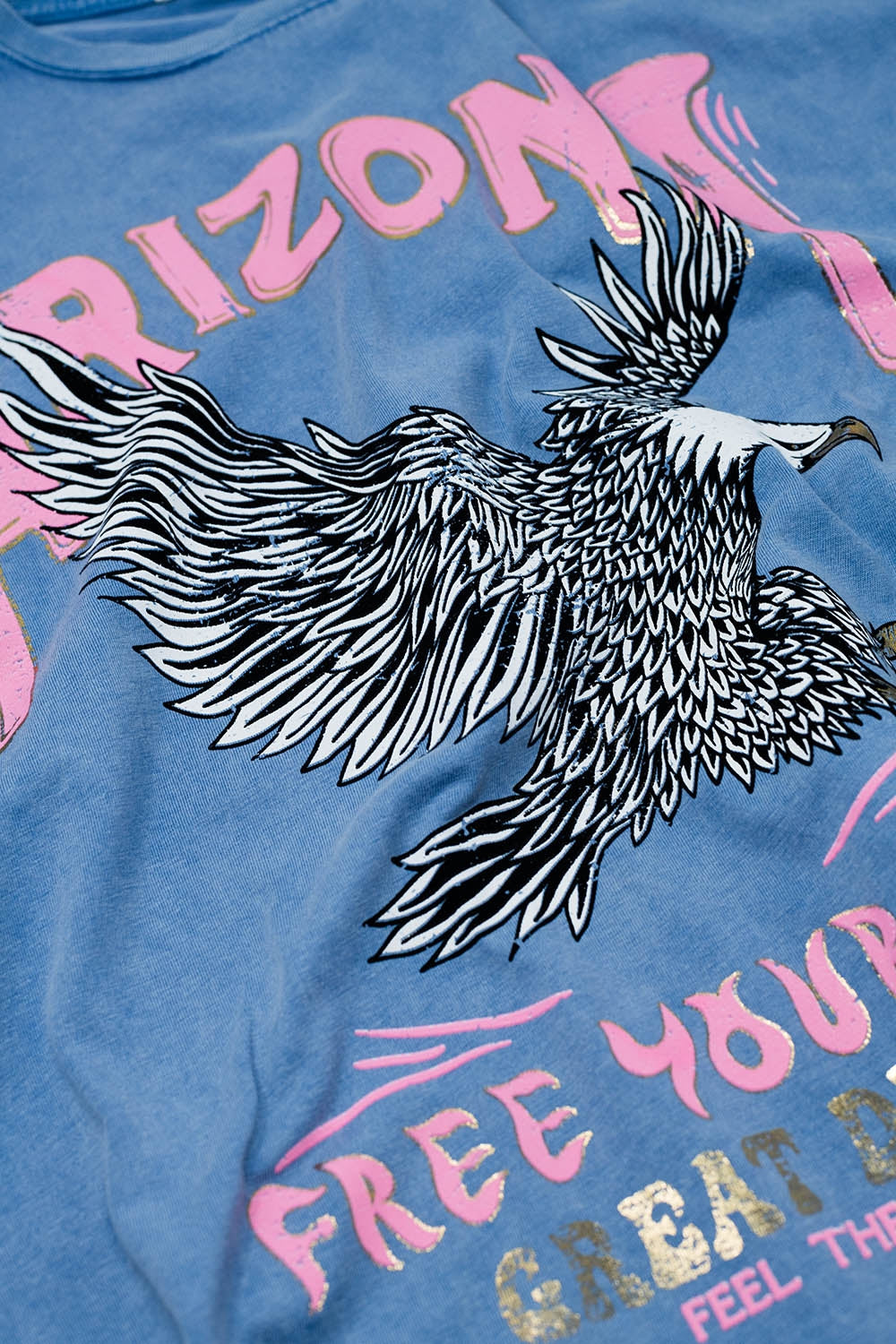 Arizona T-shirt with Eagle Digital Print in Blue Q2 Tops BoutiqueLua