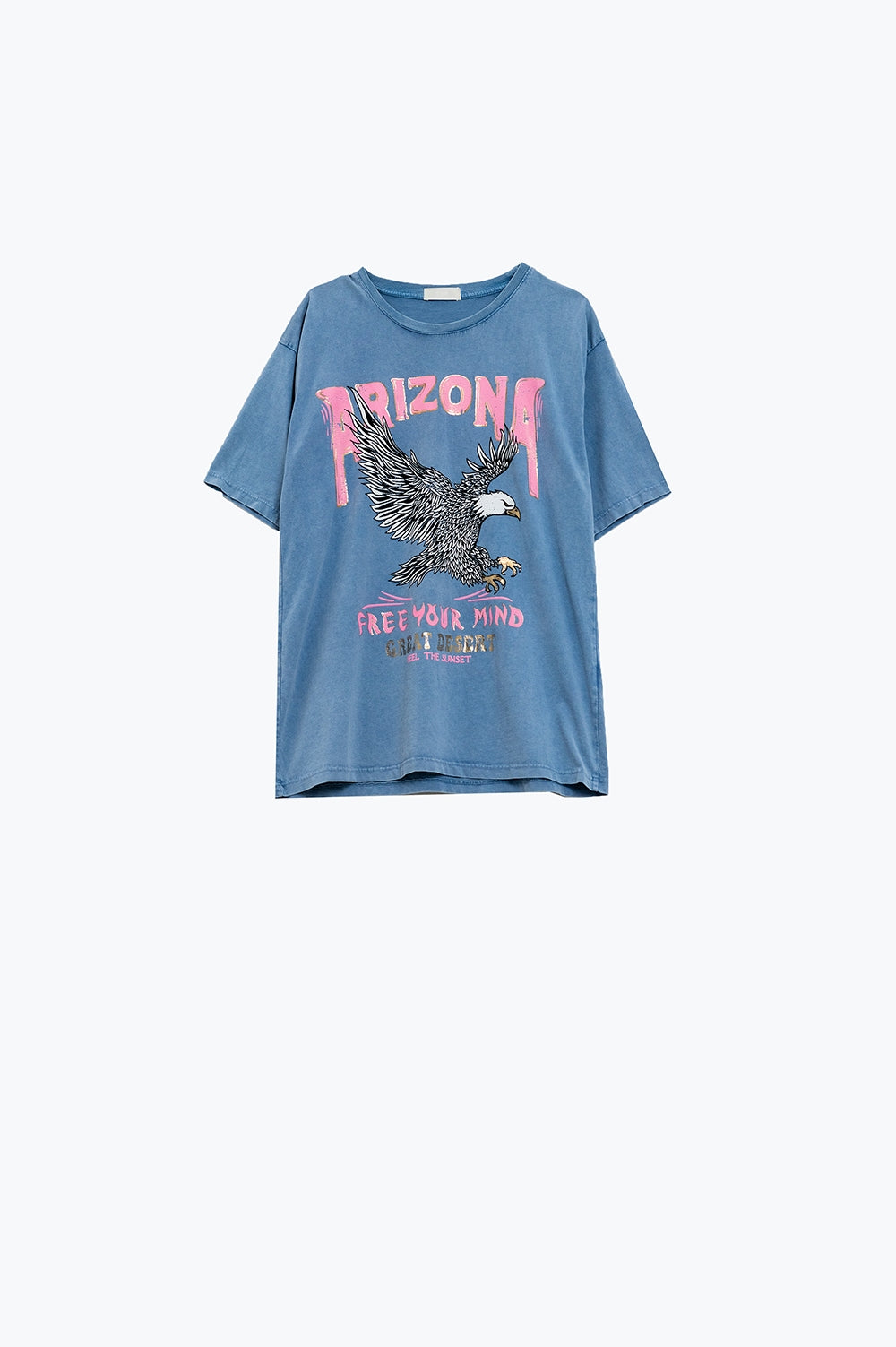 Arizona T-shirt with Eagle Digital Print in Blue Q2 Tops BoutiqueLua