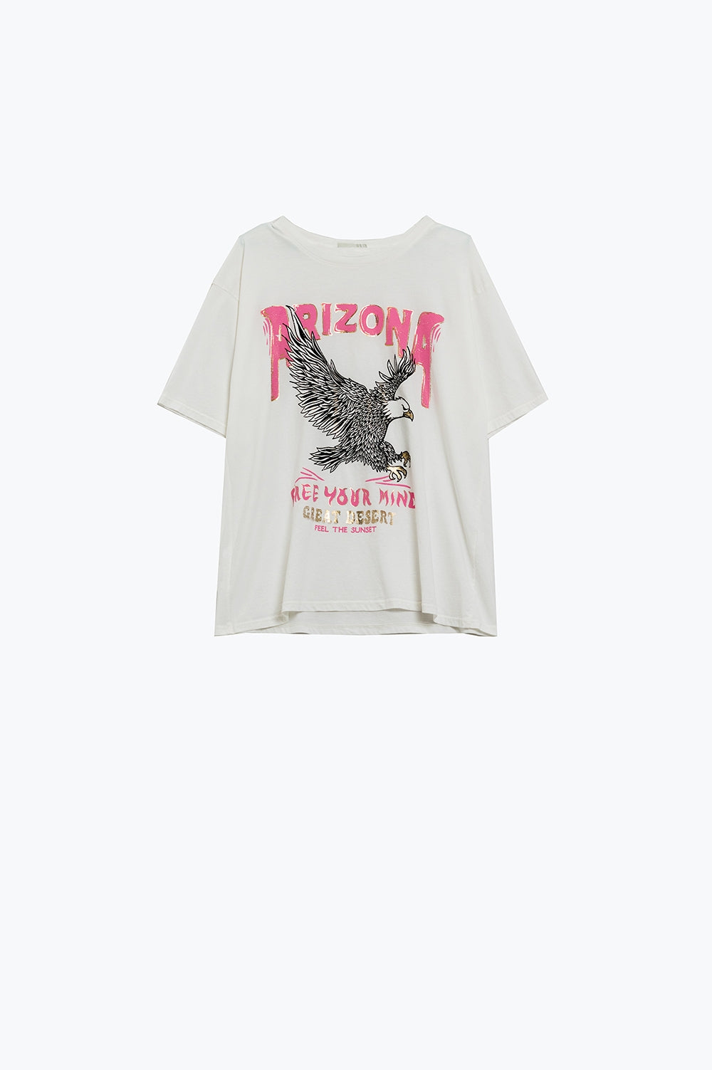 Arizona T-shirt with Eagle Digital Print in White Q2 Tops BoutiqueLua