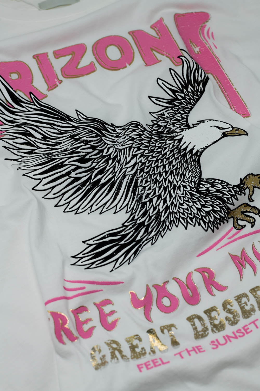 Arizona T-shirt with Eagle Digital Print in White Q2 Tops BoutiqueLua