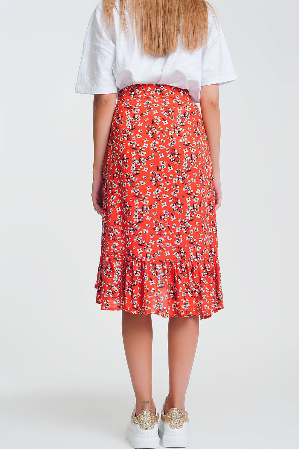 asymetric wrap printed red skirt Q2 Skirts BoutiqueLua