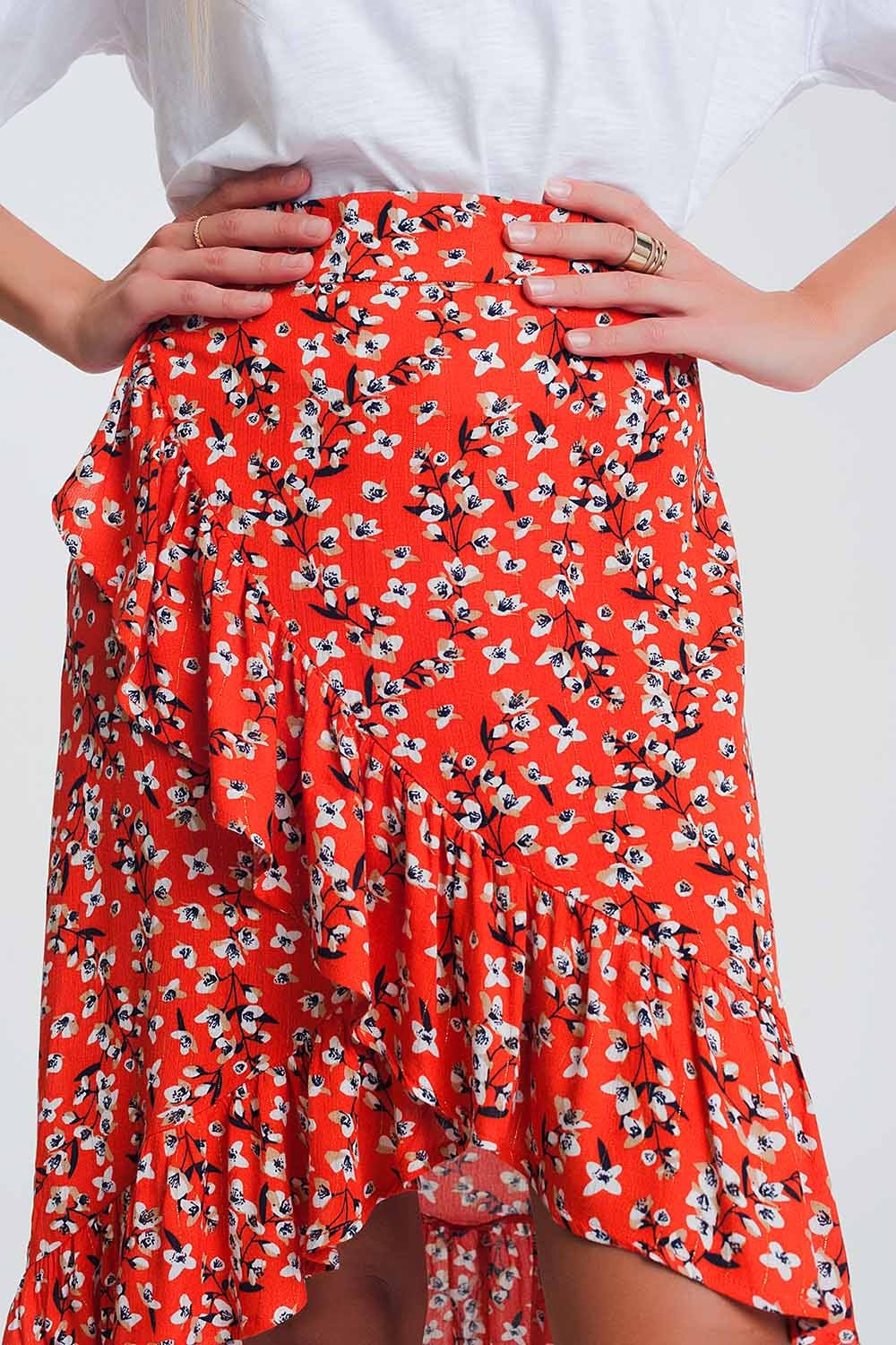 asymetric wrap printed red skirt Q2 Skirts BoutiqueLua