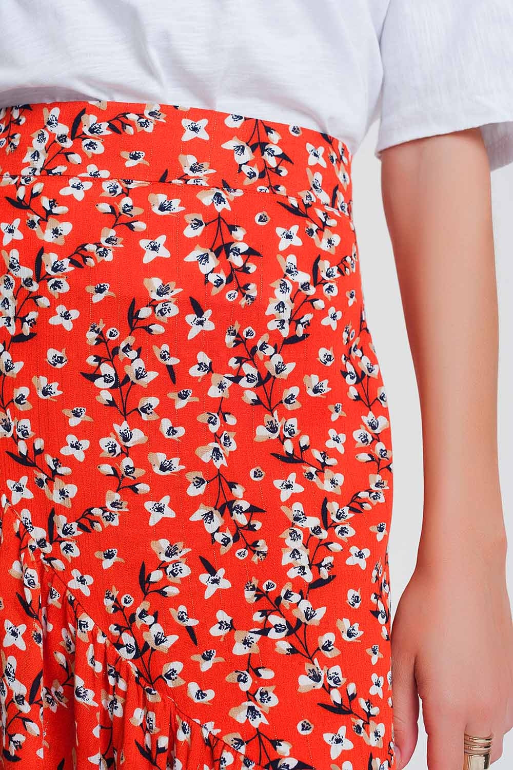 asymetric wrap printed red skirt Q2 Skirts BoutiqueLua