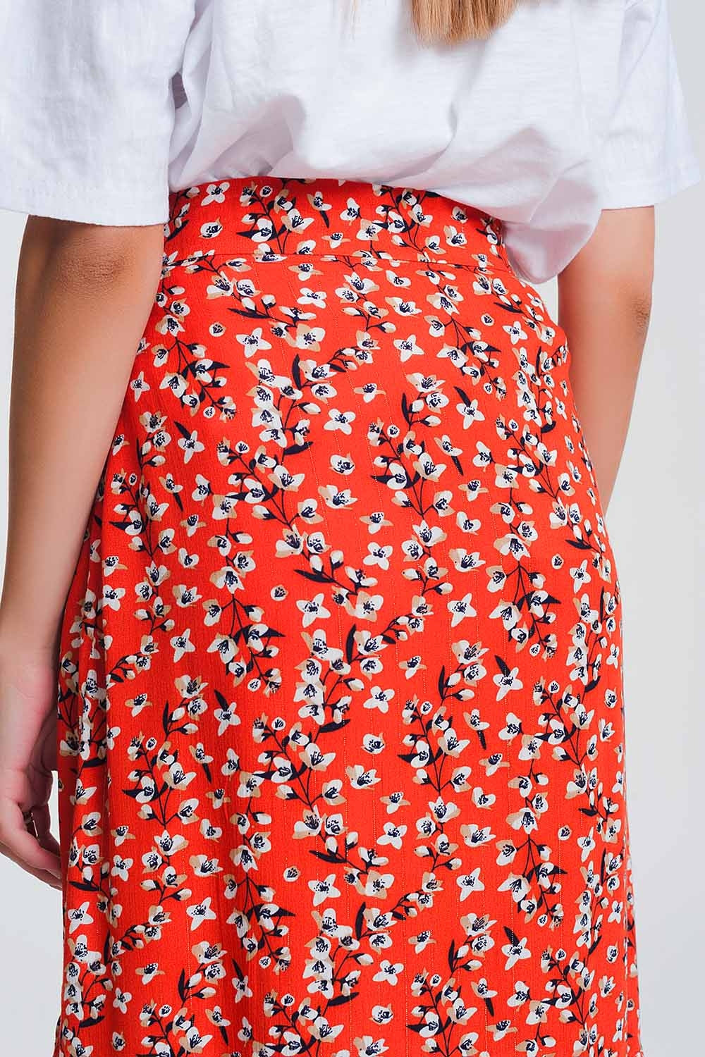 asymetric wrap printed red skirt Q2 Skirts BoutiqueLua