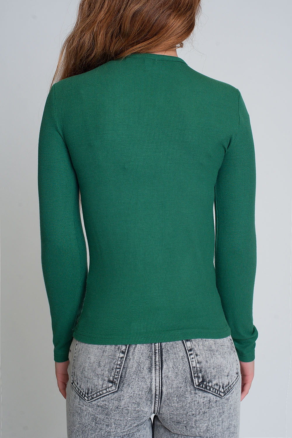 Asymmetric neck sweater in green Q2 Sweaters BoutiqueLua