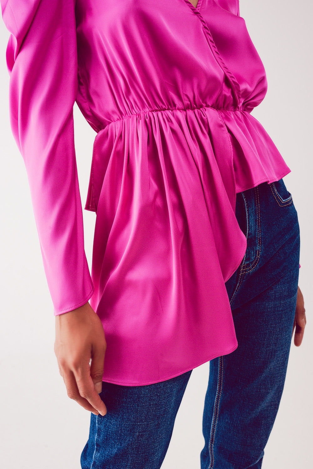 Asymmetric puff sleeve blouse in fuchsia Q2 Shirts BoutiqueLua