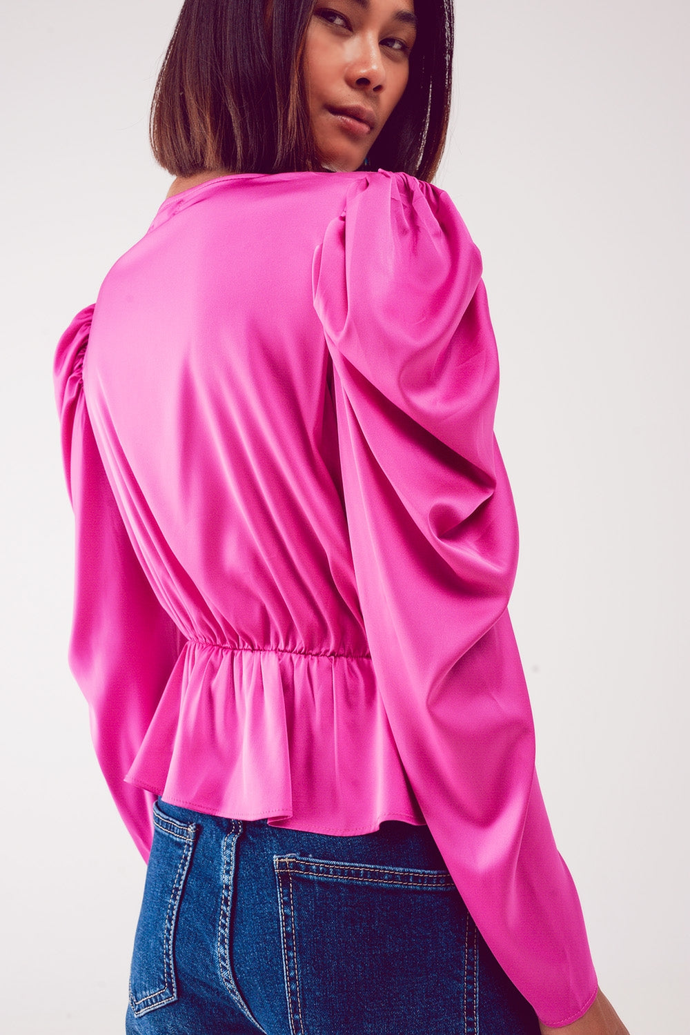 Asymmetric puff sleeve blouse in fuchsia Q2 Shirts BoutiqueLua