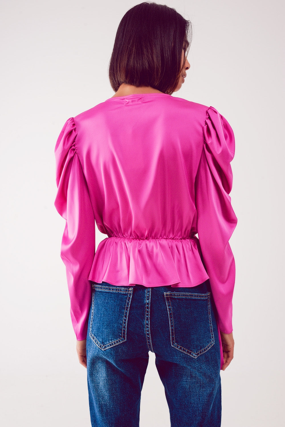 Asymmetric puff sleeve blouse in fuchsia Q2 Shirts BoutiqueLua