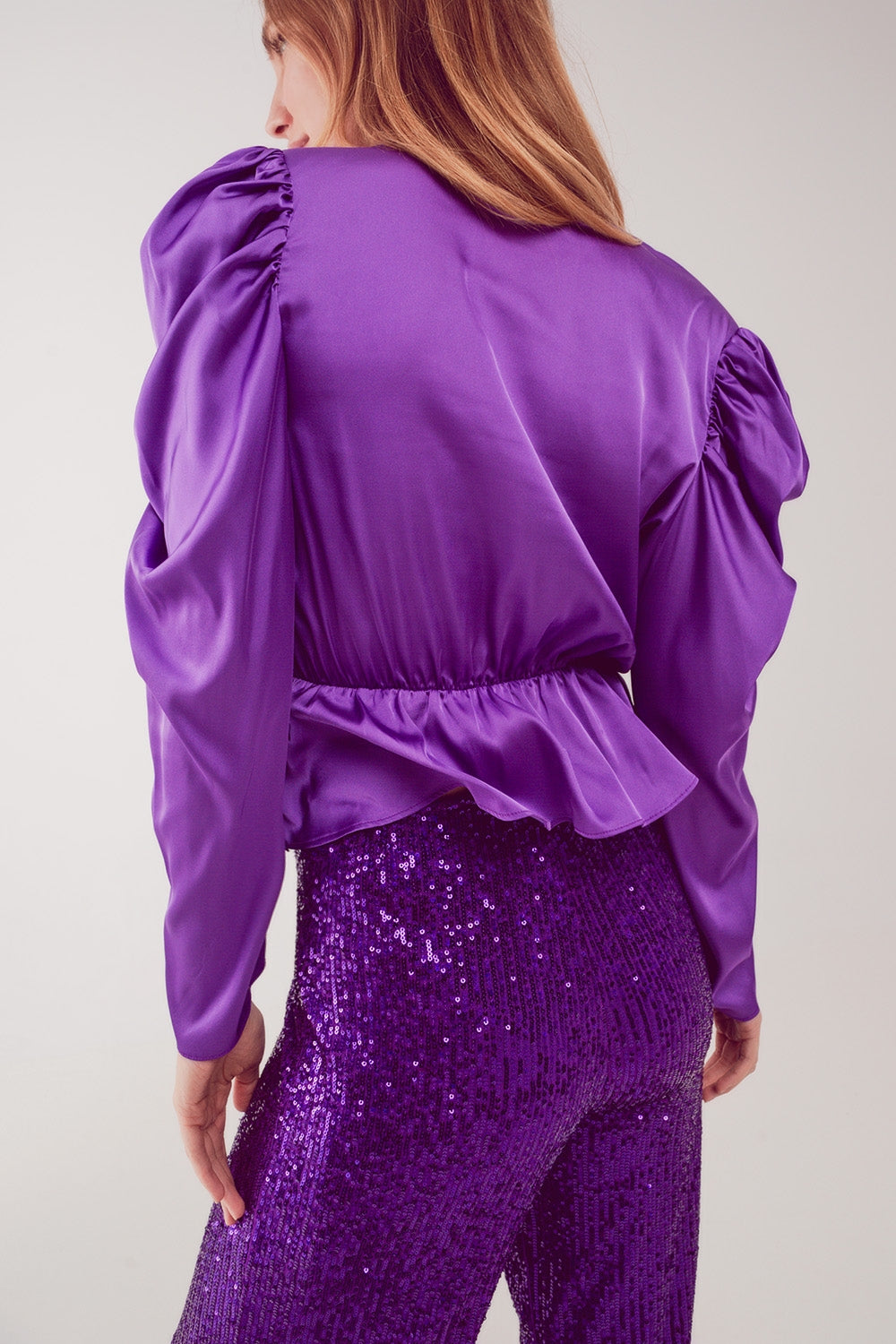 Asymmetric puff sleeve blouse in purple Q2 Shirts BoutiqueLua