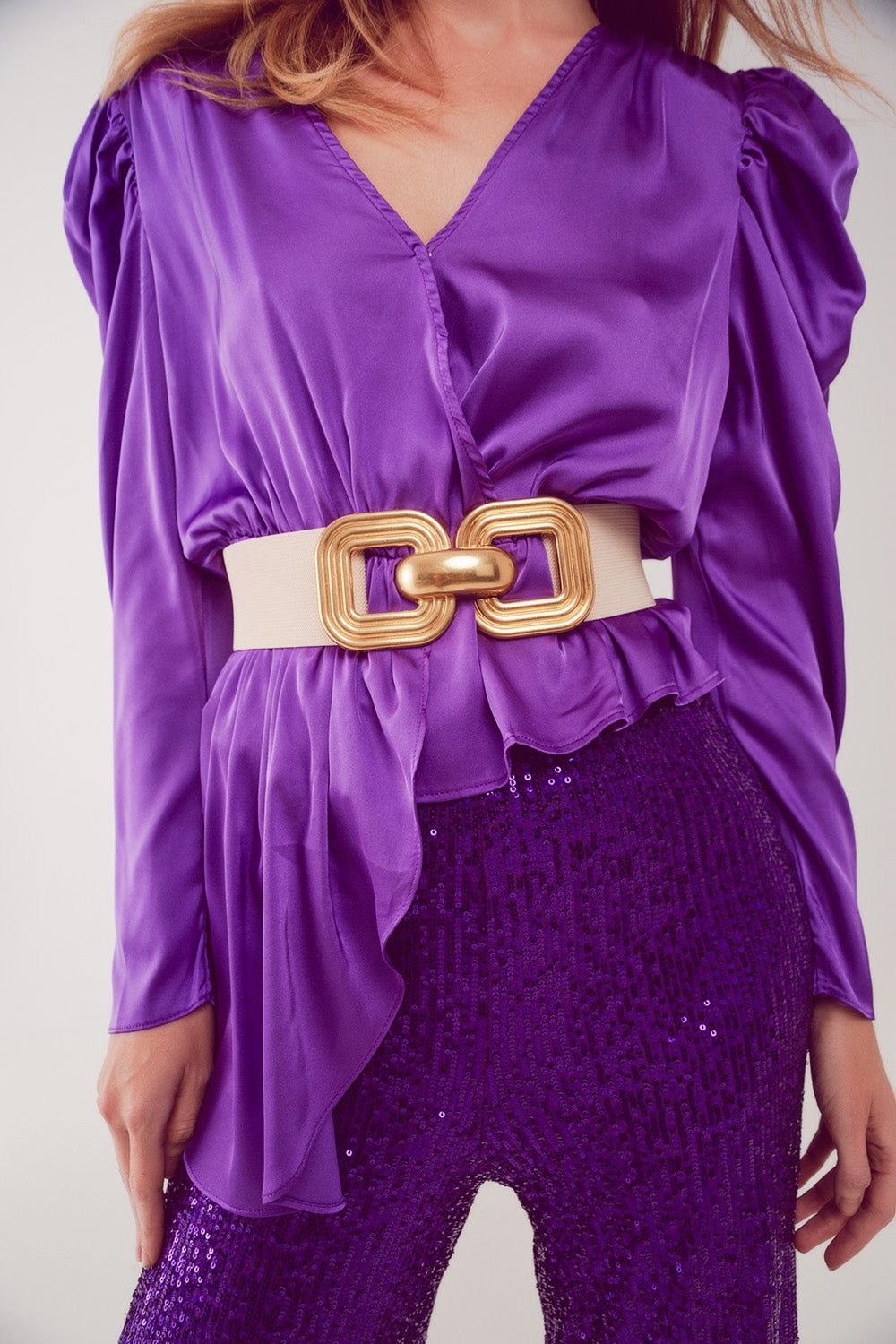 Asymmetric puff sleeve blouse in purple Q2 Shirts BoutiqueLua