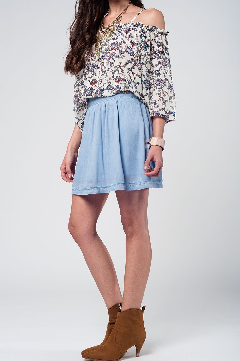 Q2 Aztec blue mini skirt