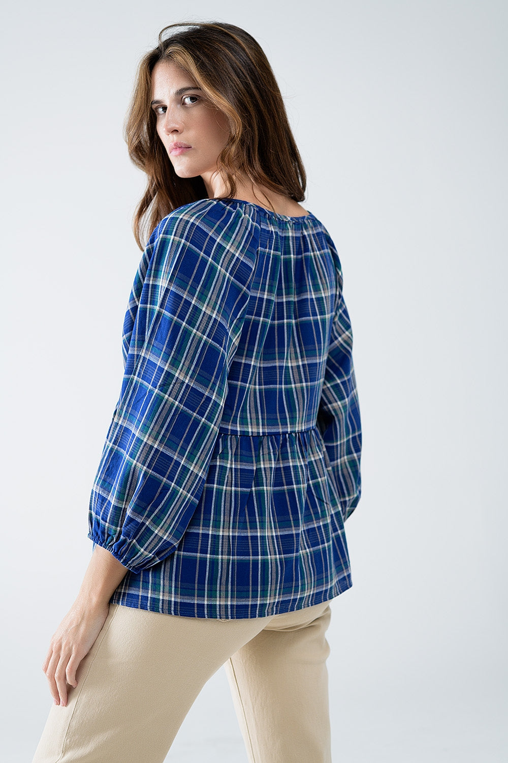 Babydoll Plaid Shirt in Blue and Green