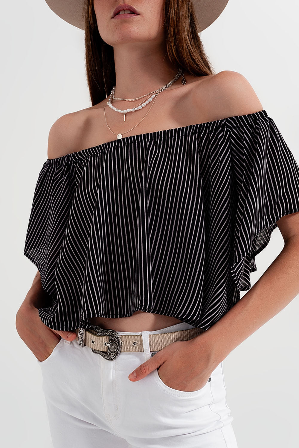 Bardot top in stripe Q2 Shirts BoutiqueLua