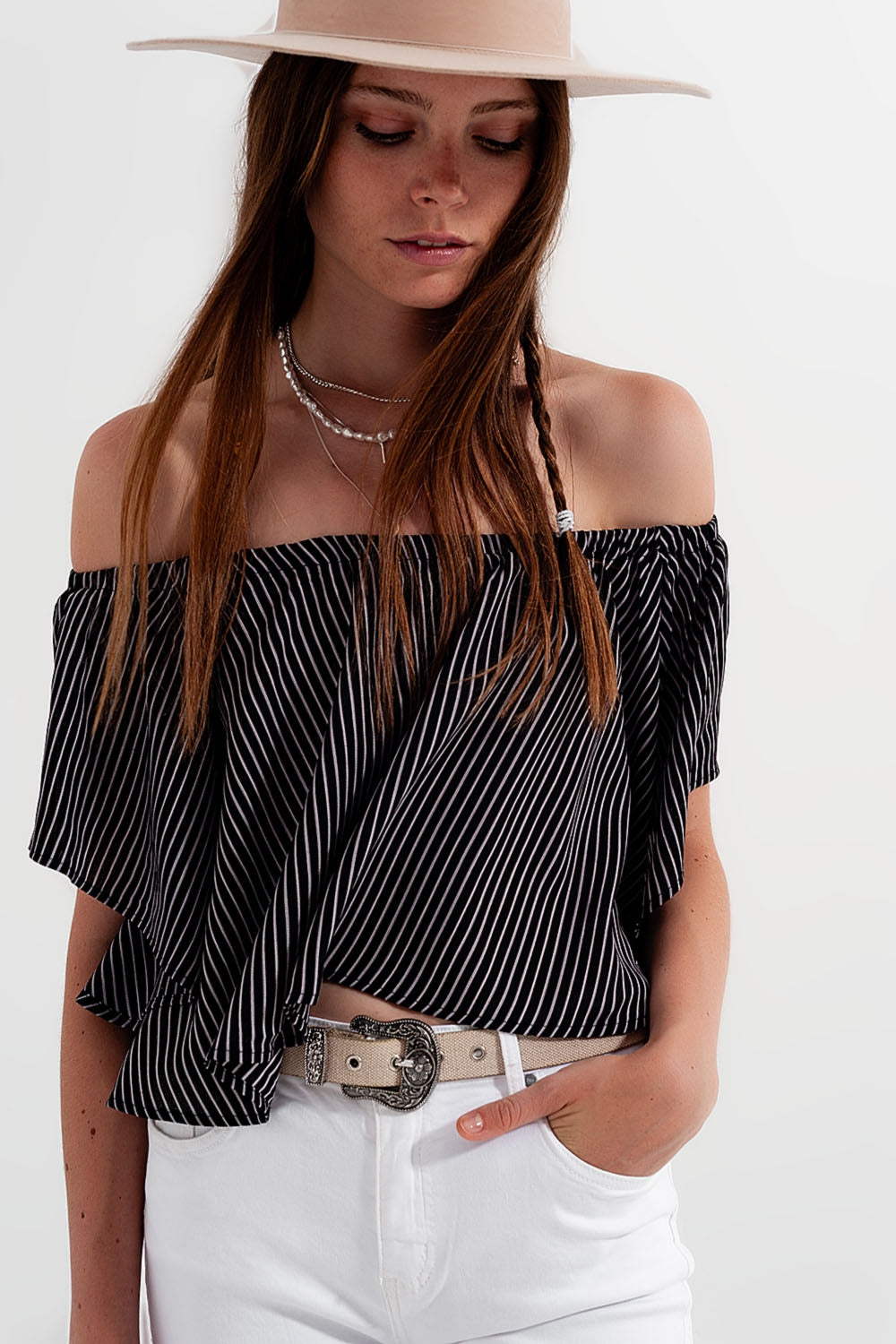 Bardot top in stripe Q2 Shirts BoutiqueLua