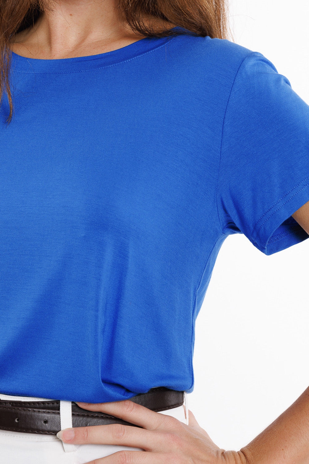 Basic Blue Crew Neck viscose T-shirt Q2 Tops BoutiqueLua