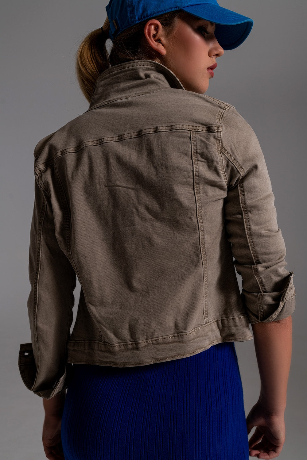 Basic Denim Jacket With Pockets in Beige Q2 Coats and Jackets BoutiqueLua