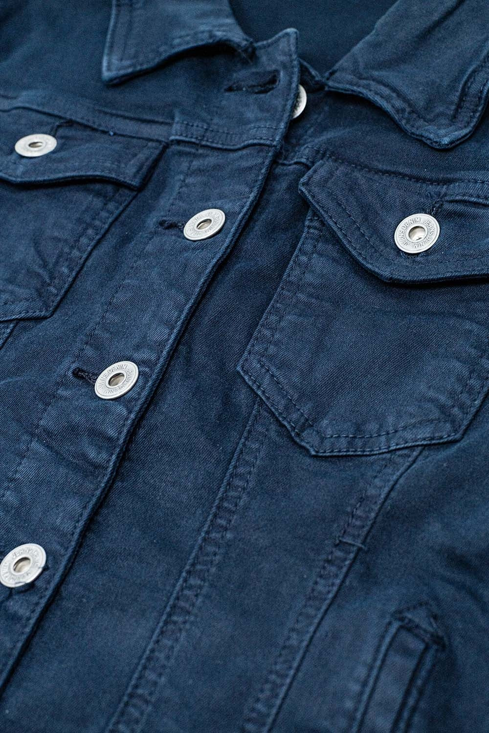 Basic Denim Jacket With Pockets in navy