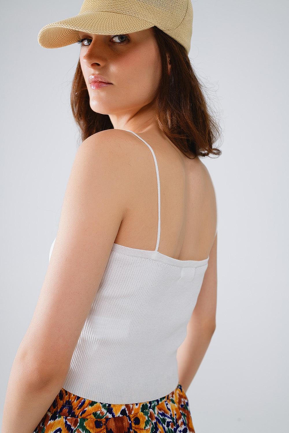 Basic knitted Top In White With Thin Straps Q2 Tops BoutiqueLua