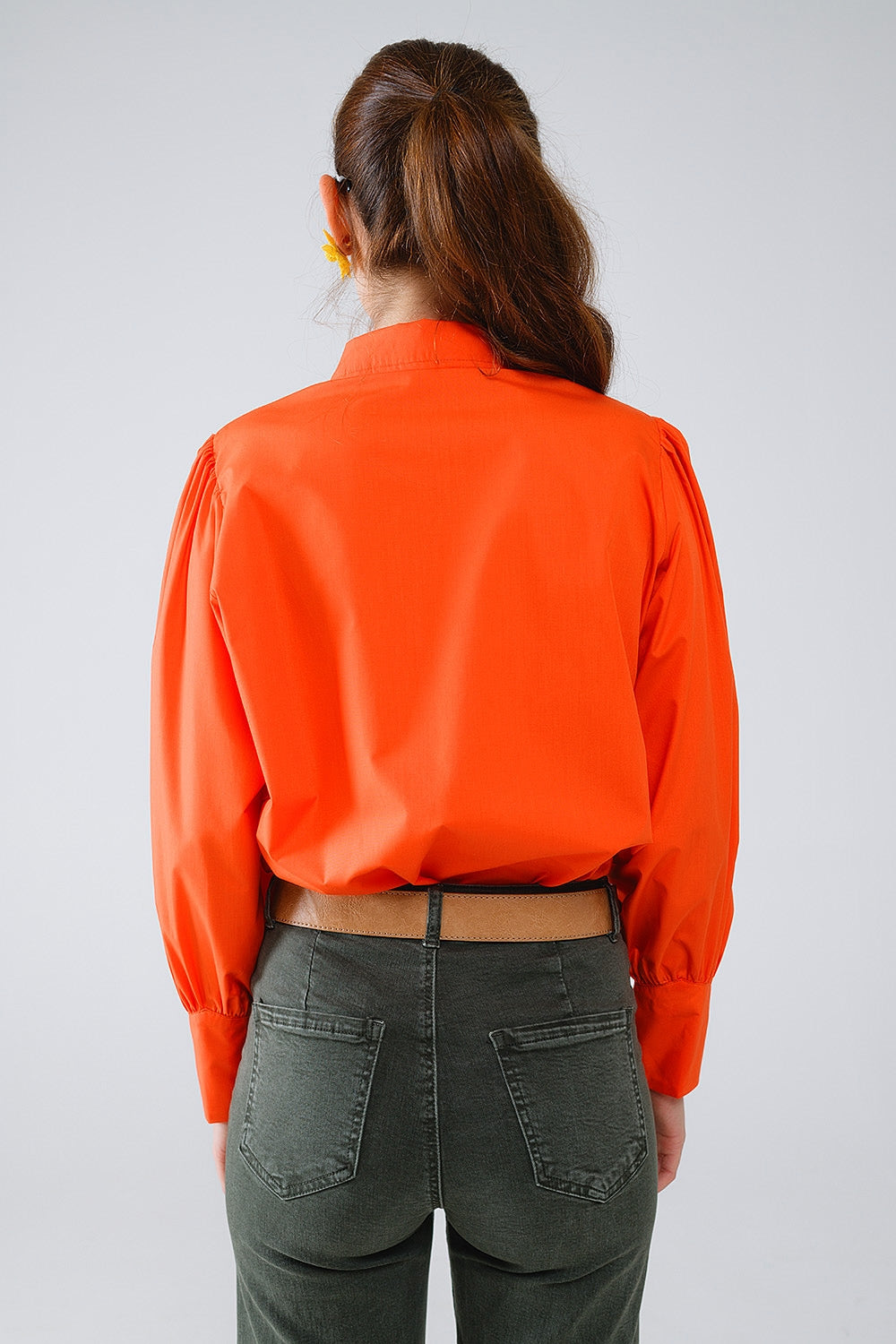 Basic poplin orange shirt with balloon long sleeves Q2 Shirts BoutiqueLua