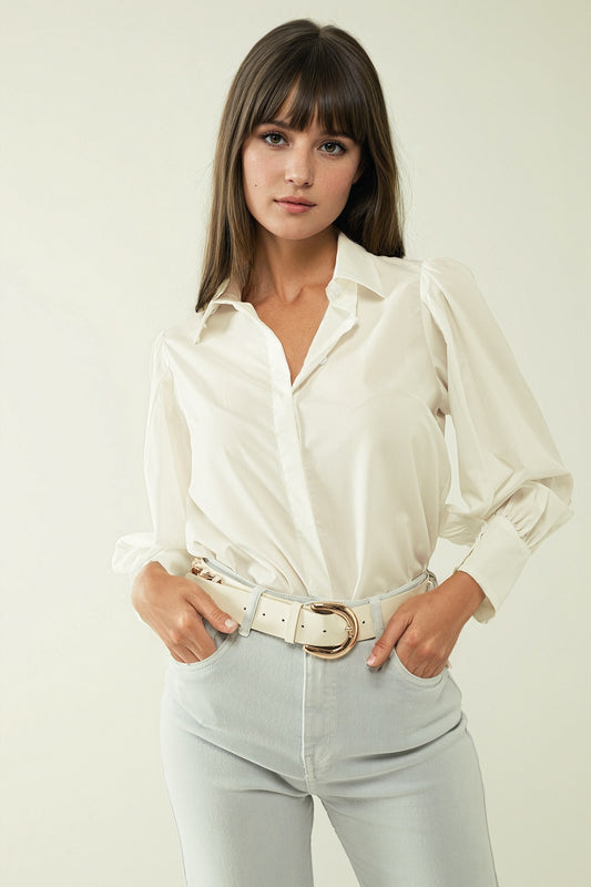 Q2 Basic poplin White shirt with balloon long sleeves