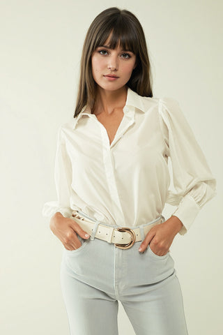 Basic poplin White shirt with balloon long sleeves