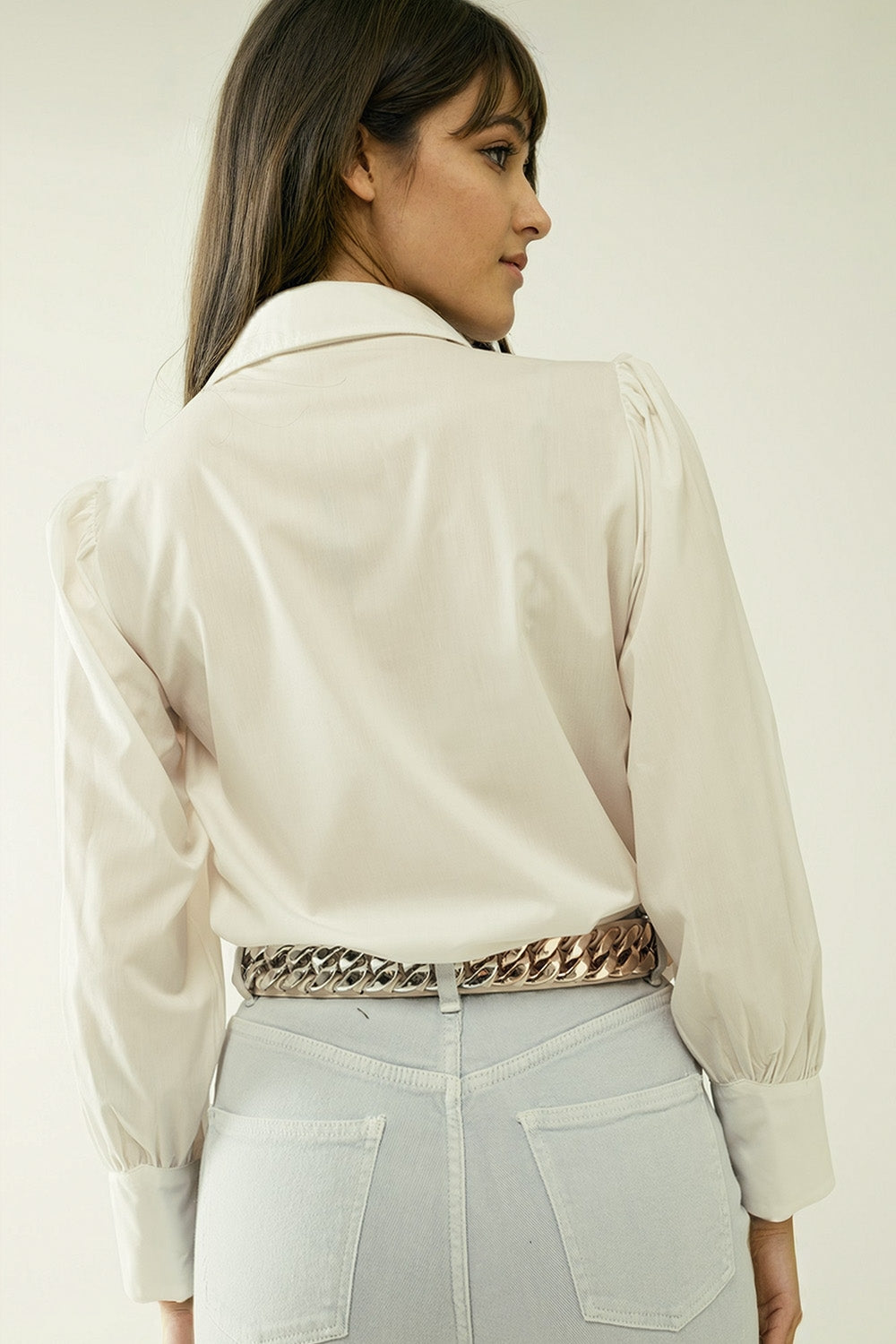 Basic poplin White shirt with balloon long sleeves Q2 Shirts BoutiqueLua