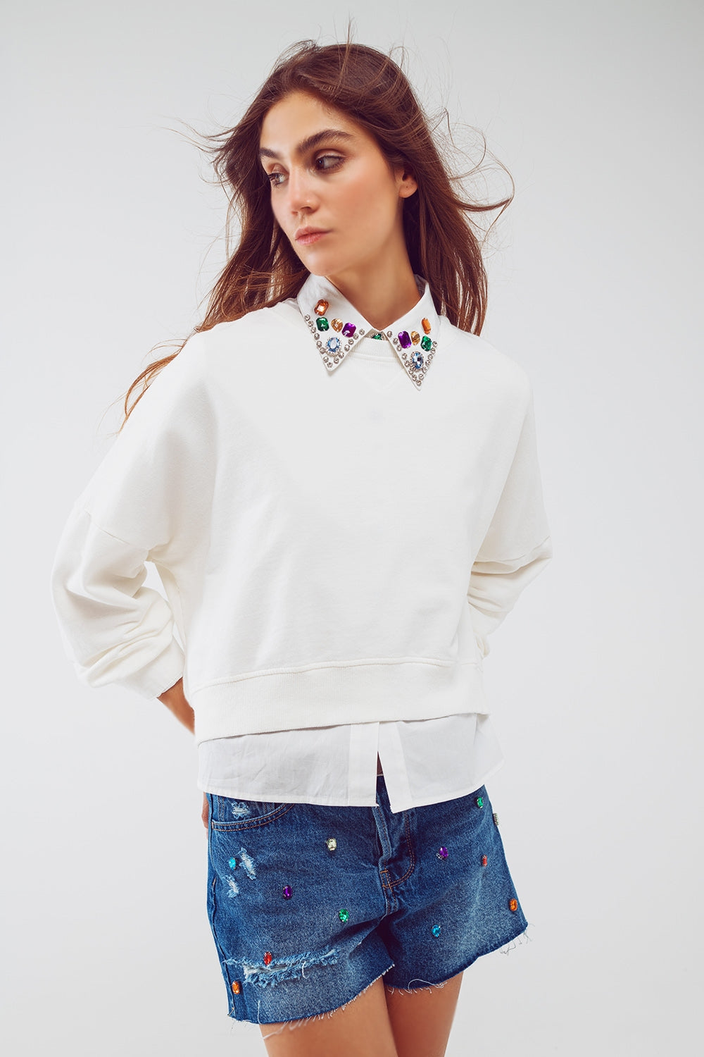 Q2 Basic sweatshirt in white