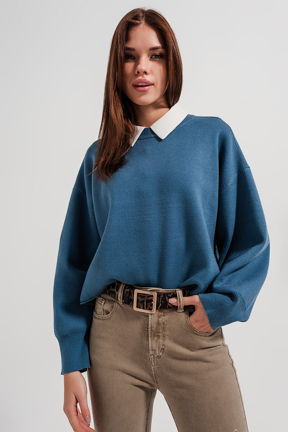 Batwing cropped jumper in navy Q2 Sweaters BoutiqueLua