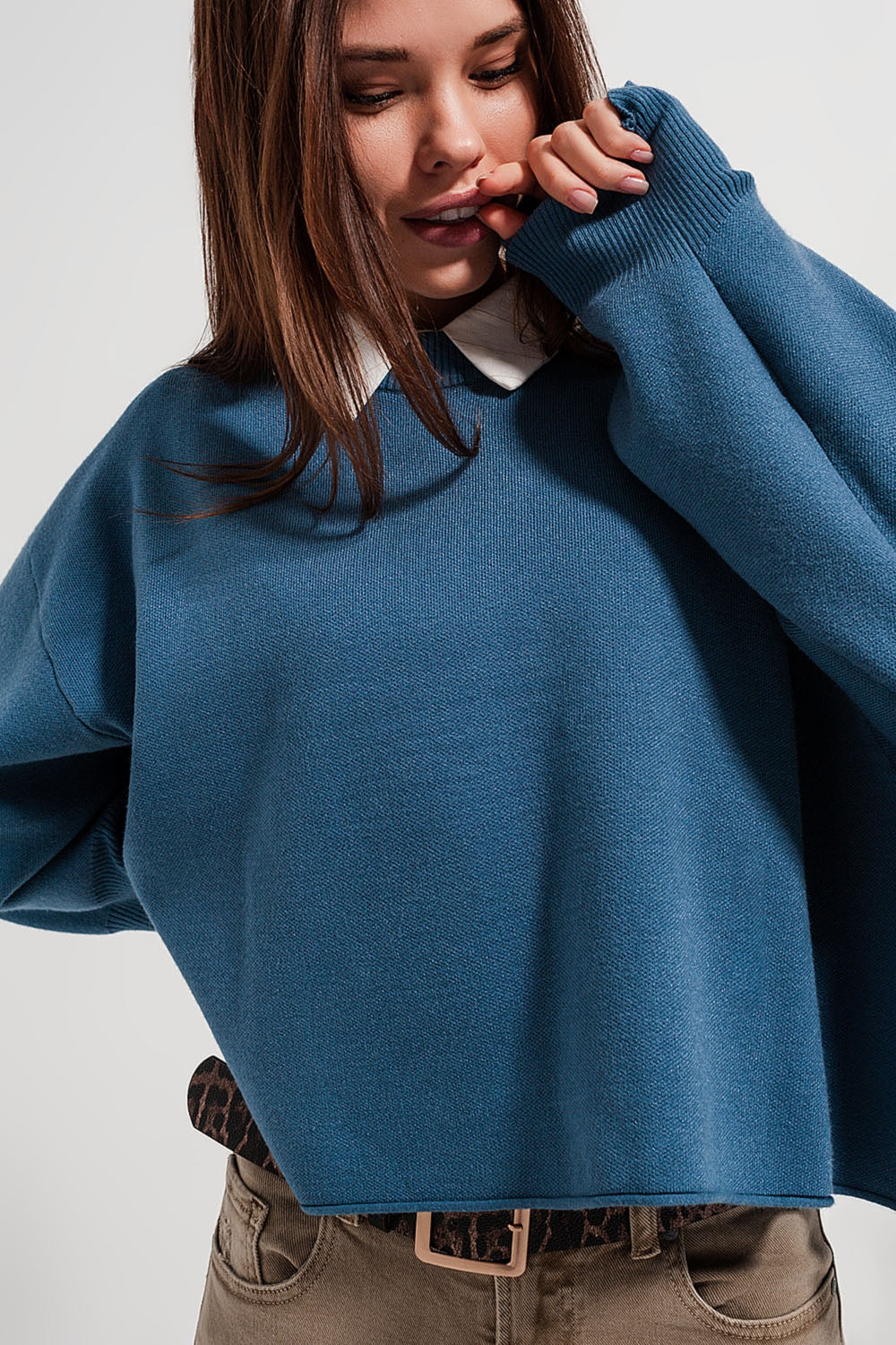 Batwing cropped jumper in navy Q2 Sweaters BoutiqueLua