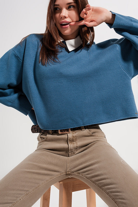 Q2 Batwing cropped jumper in navy