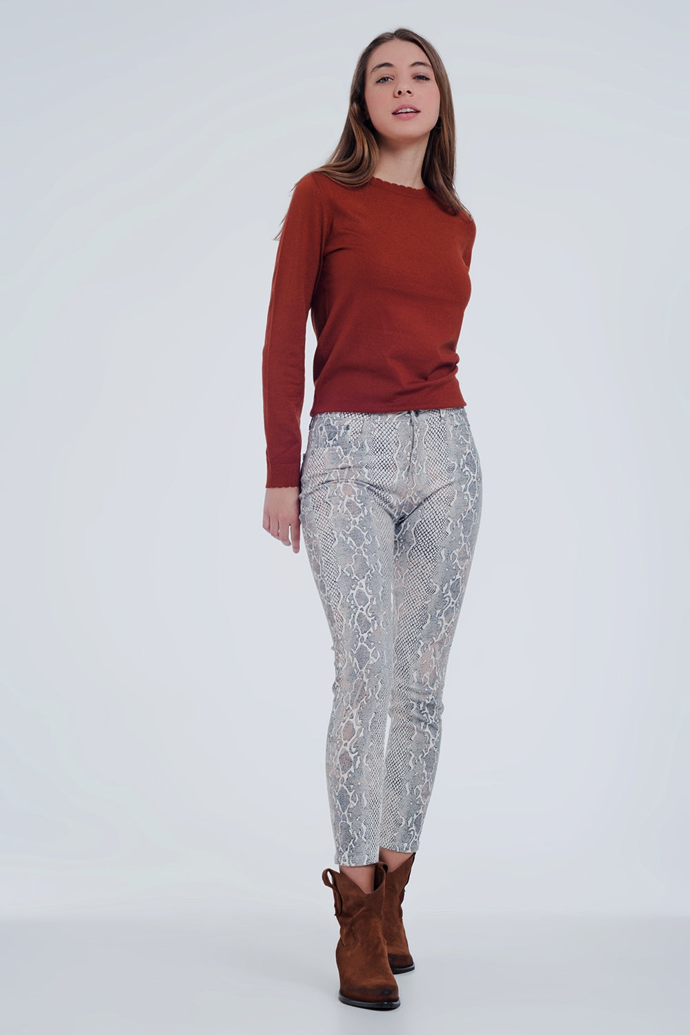 beige coloured pants with snake print Q2 Jeans BoutiqueLua