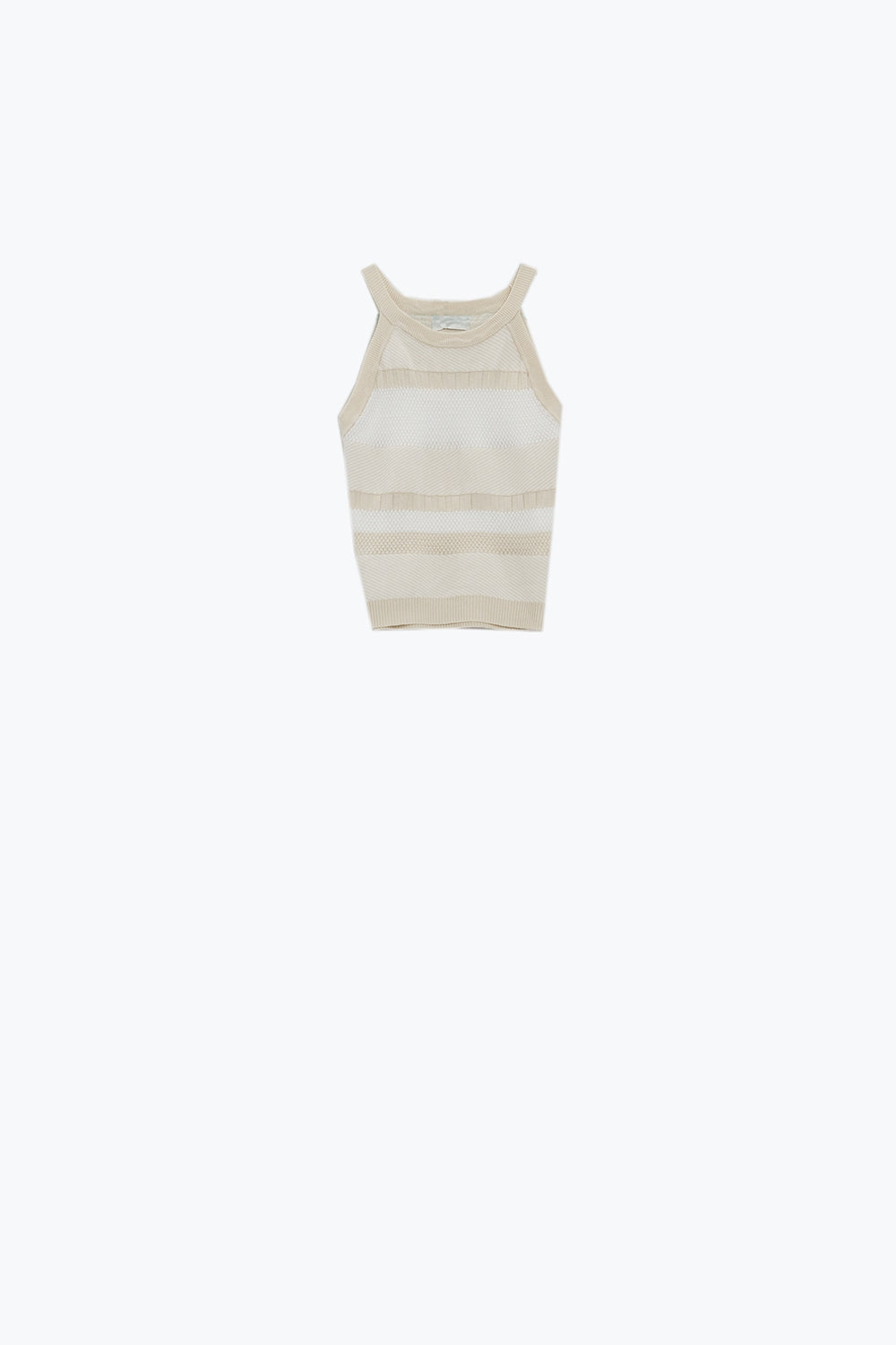 Beige Halter Tank top With Stripe Design In Different Knits Q2 Sweaters BoutiqueLua