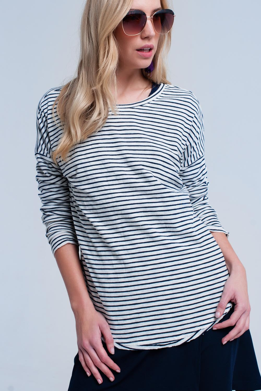 Navy striped asymmetric sweater Q2 Sweaters BoutiqueLua